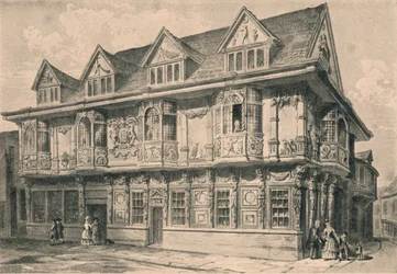 Gammalt hus i Ipswich, Suffolk, 1915