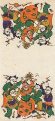 Hundra trettiofem träblockstryck inklusive nyårsbilder nianh..., 1800-1900-talet.