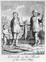 Ostiacks på stranden av floden Oby, ca 1700