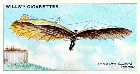 Otto Lilienthal, tysk segelflygpionjär och flygteknisk uppfinnare, flygande med ett av sina segelflygplan