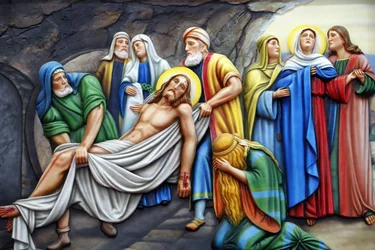 Vår Fru av Fatimas kyrka. Korsets väg. Station 14. Jesus placeras i graven. Ho Chi Minh City. Vietnam