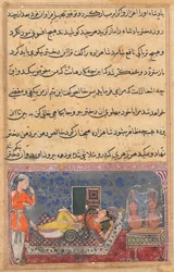 Sida från Tales of a Papegoja Tuti-nama: Artonde natten: Khalis betalar tillbaka..., ca. 1560.
