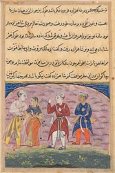 Sida från Tales of a Papegoja Tuti-nama: Artonde natten: Prinsen..., ca. 1560.