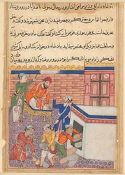 Sida från Tales of a Parrot Tuti-nama: Femtionde natten: Kungens sändebud tillhandahålls..., ca. 1