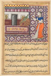 Sida från Tales of a Parrot Tuti-nama: Femtionde natten: Papegojan tilltalar Khujasta..., ca. 1560.
