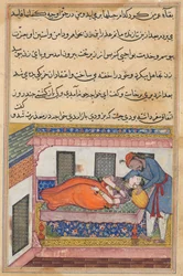 Sida från Tales of a Papegoja Tuti-nama: Fyrtionde natten: Shahr-Arais make..., ca. 1560.