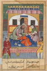 Sida från Tales of a Papegoja Tuti-nama: Fyrtioandra natt: ångrar sitt beteende..., ca. 1560.