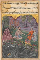 Sida från Tales of a Parrot Tuti-nama: Fyrtiosjätte natten: The Raja of Ujjain..., ca. 1560.