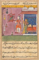 Sida från Tales of a Papegoja Tuti-nama: Nittonde natten: Papegojan tilltalar..., ca. 1560.