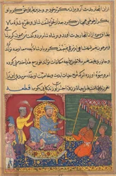 Sida från Tales of a Parrot Tuti-nama: Nionde natten: Papegojan kommer med en frukt..., ca. 1560.