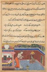 Sida från Tales of a Parrot Tuti-nama: Trettioförsta natten: Papegojan..., 1558-1560.