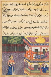Sida från Tales of a Parrot Tuti-nama: Trettiosjätte natten: Kungen av Babylon..., ca. 1560.