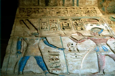 Målad relief, Rameses III:s tempel, Medinet Habu, Egypten, 1100-talet f.Kr