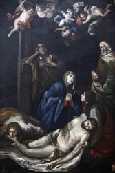 Målning i Chiesa del Carmine, Martina Franca, Apulien: Kristus friställd från korset, Martina Franca, Italien