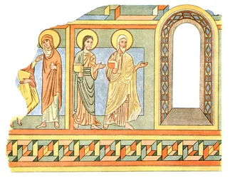 Målning i långhuset i Tybjerg Church, Praesto County, Danmark, 1928.