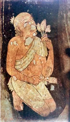 Målning av en buddhistisk munk från Ajanta-grottans tempel, Indien, 500-600-talet