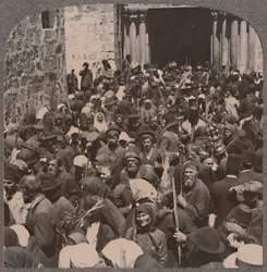 Palmprocession som lämnar Heliga gravens kyrka, c1900