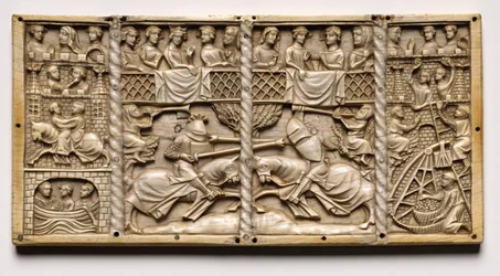 Panel från en kista med scener från Courtly Romances, ca. 1330-1350 eller senare.