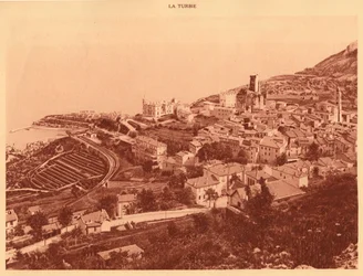 Panorama och utsikt över la Turbie, Monaco, 1930.