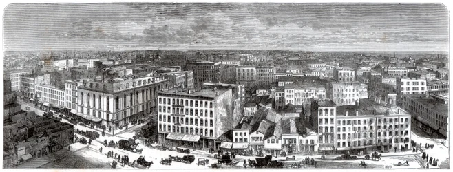 Panorama över Chicago från toppen av stadshuset, USA, 1871