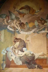 Paris, Frankrike Saint-Francois-Xavier kyrkmålning: Saint Josephs död av Henri Pinta (1915), Paris, Frankrike