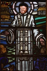 Paris, Frankrike Saint Laurent kyrka målat glas: Saint Vincent de Paul, Paris, Frankrike