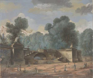 Parklandskap med strövande figurer, 1800-talet.