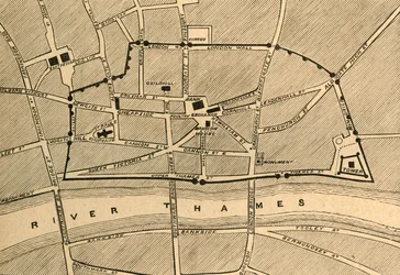 En del av moderna London, visar den antika muren, 1897.