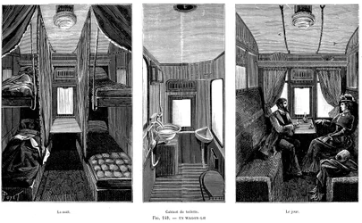 Del av en fransk järnvägsvagnsbelyst sovvagn, 1890