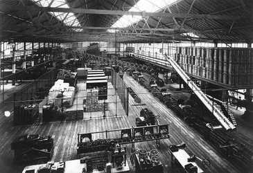 Del av produktionslinjen vid Fords Highland Park-fabrik, Detroit, Michigan, USA, c1914