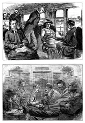 Passagerare på ett tåg från London till Glasgow, 1884