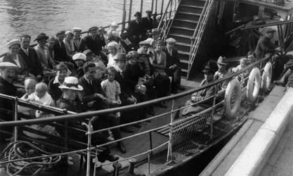 Passagerare ombord på en båt, Bournemouth, Dorset, 1921