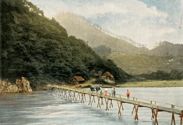 Passerelle Sur La Riviere DArakawa, Spång över Arakawafloden, 1900.