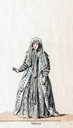Tålamod, kostymdesign för Shakespeares pjäs, Henry VIII, 1800-talet