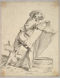 Bonde som håller fisknät, 1700-tal.