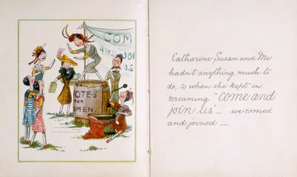 Pegdockor vid ett suffragettmöte, c1910