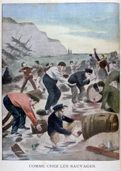 Människor som bärgar föremål från ett skeppsvrak på Isle of Wight, 1902