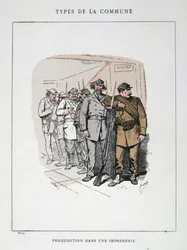 Genomsökning av en tryckpress, Paris Commune, 1871.
