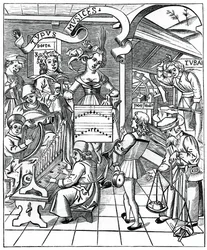 Personifiering av musik, med medhjälparna, poeten och musikerna, 1508, 1870