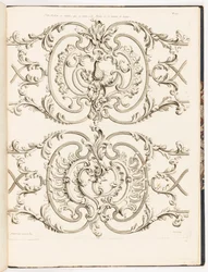 Petit Balçon och Next, som ser fasaden på författarens hus (liten balkong och annat grillverk från Jean Lamours bostad), pl. 23 i samling av låssmedarbeten