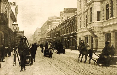 Petrovkagatan på vintern, Moskva, Ryssland, 1912