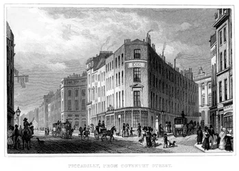 Piccadilly, från Coventry Street, Westminster, London, 1800-talet
