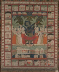 Pichvai vägghängande med dyrkan av Shri Nathaji, 1825-1850.