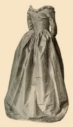 Bild på en blå intressant klänning som bars av Mrs St Clair, c1760, 1937.