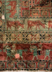 Pile Carpet Detail: Dovhjortar och ryttare, 500-400-talet f.Kr