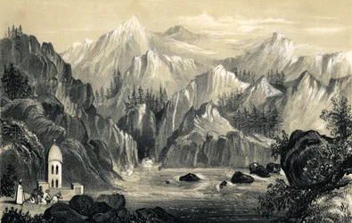 Pilgrimer vid källan till Ganges, Indien, 1847