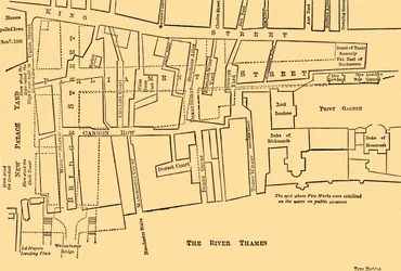 Plan över en del av Westminster mellan 1734 och 1748 - före uppförandet av Parliament Street,