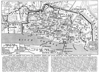 Plan över London City som visar kyrkor, församlingar och skråhallar, 1926-1927