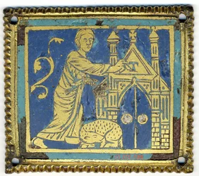 Tavla med märkning av dörren med bokstaven Tau, tysk, ca. 1200.