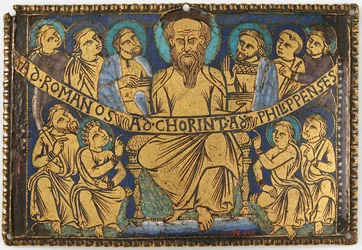 Tavla med Saint Paul och hans lärjungar, brittisk, ca. 1160-80.